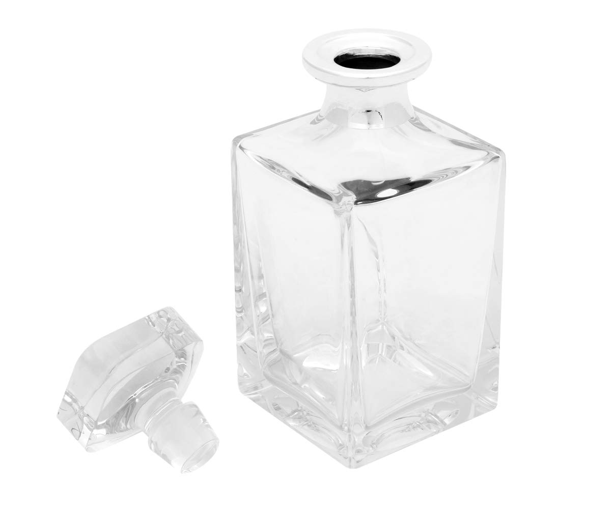 Design - Jarra de whisky de cristal con herradura de plata auténtica para vino, decantador de cristal y plata de ley 1000 refinada