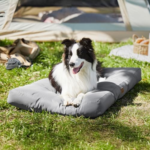 BEDSURE Hundebett große Waschbar - 91x68 cm hundematratze kühlmatte L für Hunde, Outdoor gepolstert Hundematte dunkelgrau in 10cm Höhe, selbstkühlend Grosse XL Hundekissen für Sommer