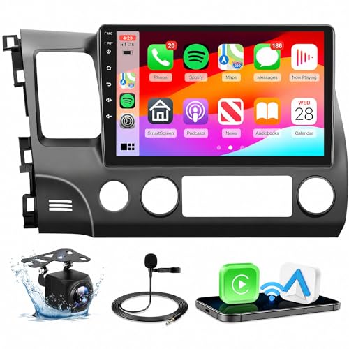 4G 64G Car Stereo for Honda Civic 2006-2011 Radio with 10.1inch 1280x720 Touch Screen AI Radio DSP 32EQ Wireless Carplay Android Auto Bluetooth 5.0 GPS FM/RDS 5G WiFi MirrorLink AHD Backup Camera