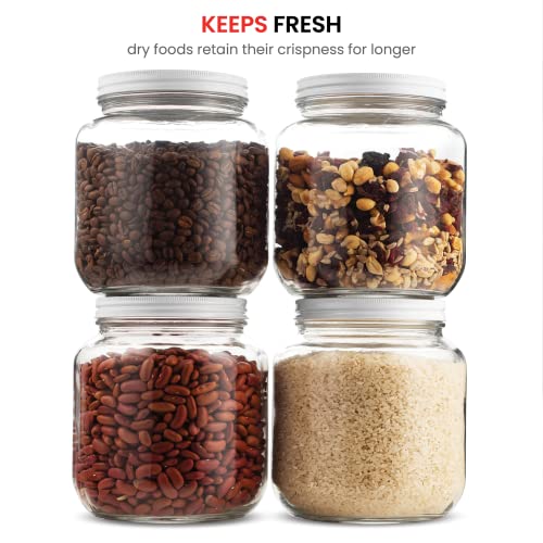 Paksh Novelty Wide Mouth Glass Mason Jar 64 Oz - 4 Pack - Wide Mouth, Airtight Lid, USDA Approved BPA-Free Dishwasher Safe Canning Jar for Fermenting, Sun Tea, Kombucha, Dry Food Storage, Clear
