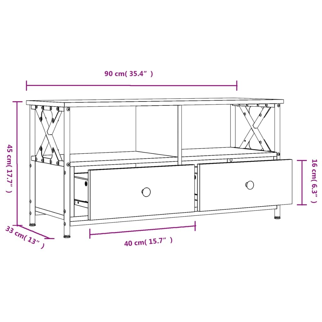vidaXL Mueble TV Hierro y Madera contrachapada Roble Sonoma 90x33x45cm