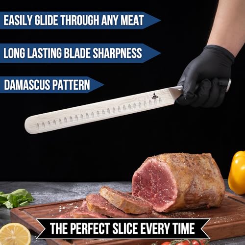 BBQ Carving Knife Set for Meat - 12" Brisket Slicing and 6" Boning Knife for Meat Cutting + 6" Carving Fork & 2 Sheath Covers - Full Tang - Razor Sharp German Steel - Professional & Build to Last - Image 5