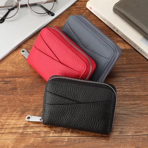 Japanese RFID Zippered Genuine Leather Accordion Wallet – Multi‑Card Slot Coin Pouch, Anti‑Skimming, Large Capacity, 11.5 x 8.5 x 2.5 cm, Black, Navy, Red, and More(Darkgreen)2