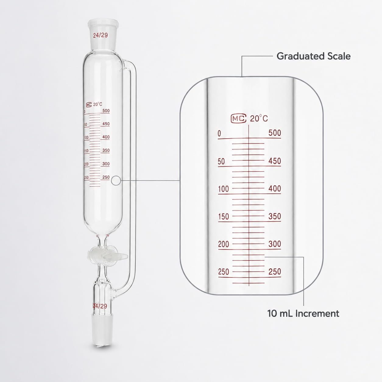 Embudo Graduado Igualación Presión Vidrio Borosilicato Llave Lab-5000mL 24/29#