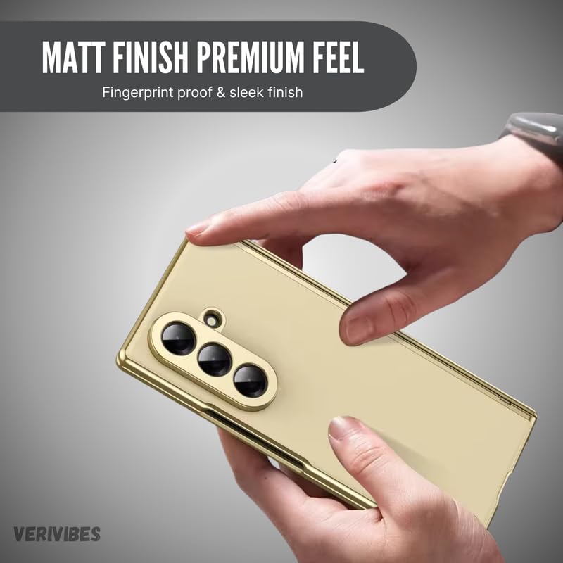 Image of Ultra Hybrid Luxury Leather Case Compatible with Samsung Galaxy Z Fold 7 (2025) 360 Hinge Protection, Slim Shockproof Back Cover, Anti-Scratch Design, Tempered Glass Protection - Golden