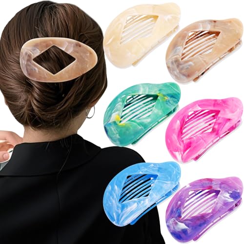 Atoden pinces à cheveux marbre ovales 6pcs anti-glisse pour cheveux épais/fins, accessoires femmes