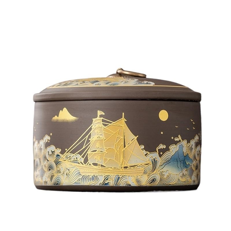 Puszki na herbatę na herbatę sypką Ceramiczne fioletowe puszki na herbatę z piasku Opakowanie Pudełko Retro Czarny Zielony Pu'er Jin Jun Mei Uniwersalny uszczelniony słoik ceramiczny(A)
