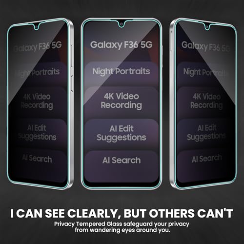 Image of ArmourPro Privacy Tempered Glass for Samsung Galaxy F36, Anti Spy Anti Peeping Screen Protector, Edge-to-Edge Full Coverage, 9H Hardness with Cable Protector | Black