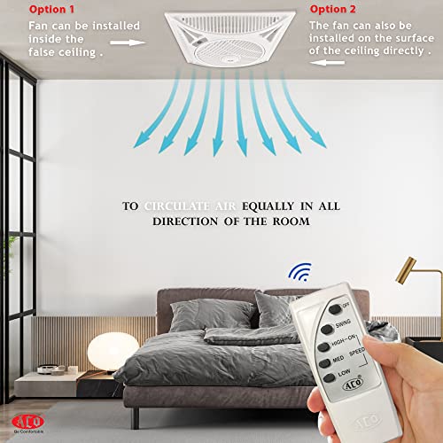 Image of ACO Decorative Cassette Ceiling fan AP1624 for Home and Office with Remote control l Rotating Grill l Anti Rust Body (White) (AP1624-R)