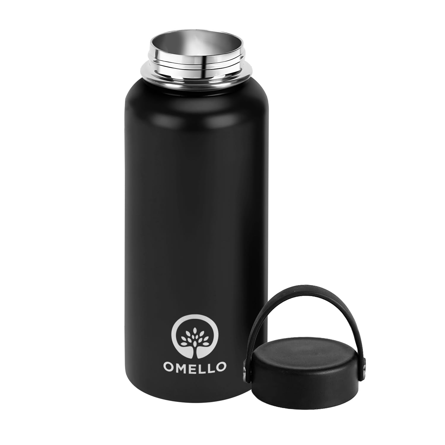 OMELLO Stainless Steel Water Bottle 32oz Double Wall Vacuum Insulated Thermos Flask BPA-Free for Sports Gym Travel Adults and Kids Stylish Two-Tone Design - BLACK