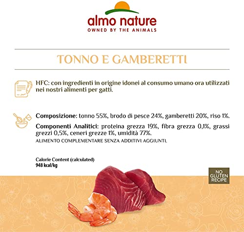 Almo Nature HFC Natural Light Meal Katzenfutter für ausgewachsene Katzen- Thunfisch und Garnelen 50 g x 4 stück, 200 g