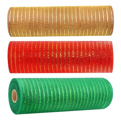 Rollos de malla navideña con cinta de malla decorativa metálica 10 yardas 2