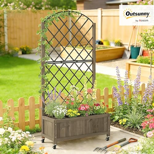 Outsunny Jardinière avec Treillis en Acier 72 x 36 x 168 cm Carbonisée – vue 2