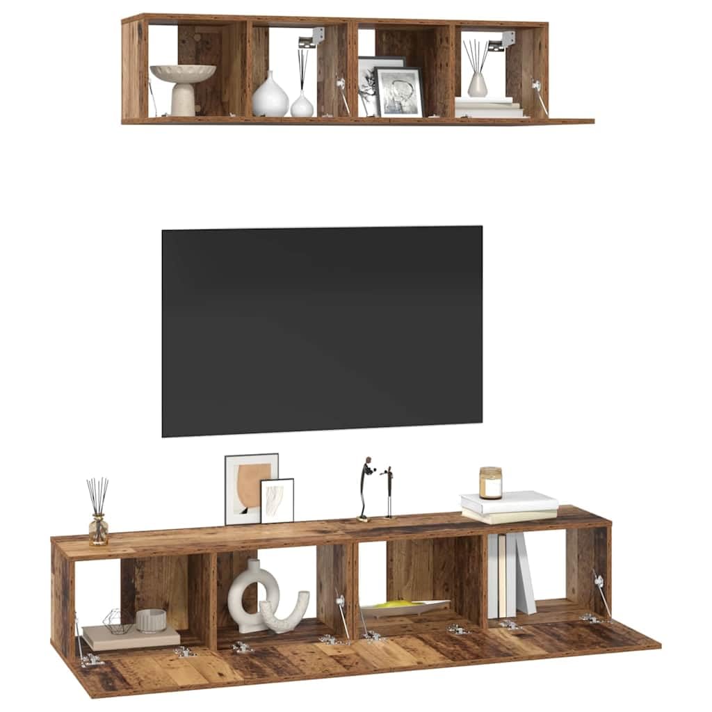Wandmontiertes TV-Möbel-Set aus Holz, 4 Stück