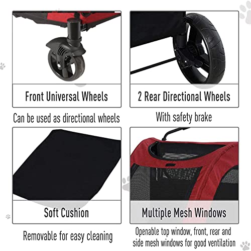 Uyoyous Pet Cart Pet Stroller Ventilated Foldable Dog Stroller 25×31" Dog Cart With 4 Rubber Wheels And Adjustable Handle Zipper Entry, Mesh Skylight Cat Dog Stroller For A Variety Of Roads Easy Fold #TOP5
