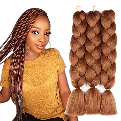 Original Jumbo Braids Hair Extension 3pcs Pure Black Color 24inch 100g/pc For Twist Box Braiding Hair (brown)
