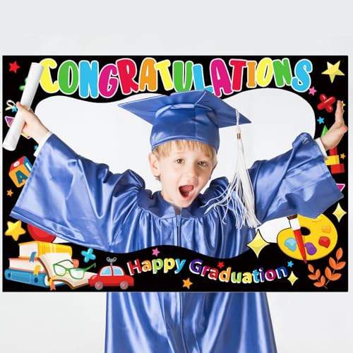 HOWAF Congrats Grad Photo Booth Frame, Preschool Happy Graduation Photo Frame for Class of 2025 Students Photo Shooting, Kindergarten Graduation Photo Booth Frame Kindergarten Grad Selfie Frame