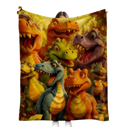 Manta De Franela De Dinosaurio Sonriente HD - Impresión Digital HD,150x130 Cm Manta De Franela Suave Con Estampado De Animales,para Cama Rincón De Lectura Habitación Infantil Dormitorio Oficina Viaje