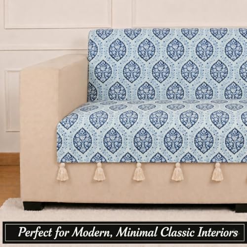 Image of STITCHNEST 'Eden Weaves Collection Series' 3 Seater Sofa Cover - Full Coverage| Elegant Woven Fabric, Decorative Tassels, Washable & Durable for Modern Living