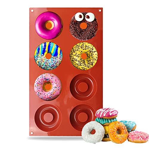 Moule à Donut En Silicone, AntiadhéSif 8 CavitéS Moule Donuts Moule A Donuts Bricolage Moule Donut Silicone Pour GâTeau, Biscuit, Bagels Cover