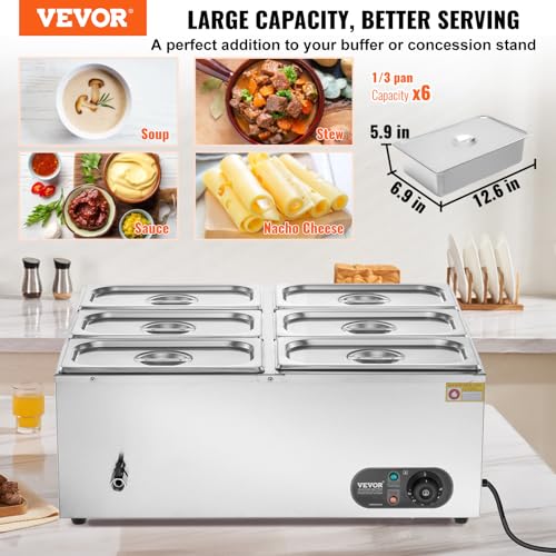 VEVOR kommerzieller Speisenwärmer 6 x 5 Qt Speisebehälter (1/3 Größe), elektrische Warmhalteplatte, 1500 W professionelles Buffet-Set aus Edelstahl, Buffet-Bain-Marie, 30–85 °C Temperaturregelung – Bild 3