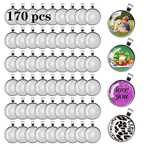 Csdtylh 170Pcs Pendant Trays Kit Round Cabochon and Tray Alloy Tray Charms Bulk Bezel Pendant Trays for Homemade Jewelry Necklaces DIY Crafts Resin Art Paint Pour Skins and Costume Jewelry