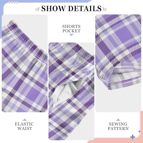 Pfrewn Pajama Pants Tartan Plaid Purple Lavender Violet Casual Comfy Lounge Sleepwear Bottoms with Pockets, L4