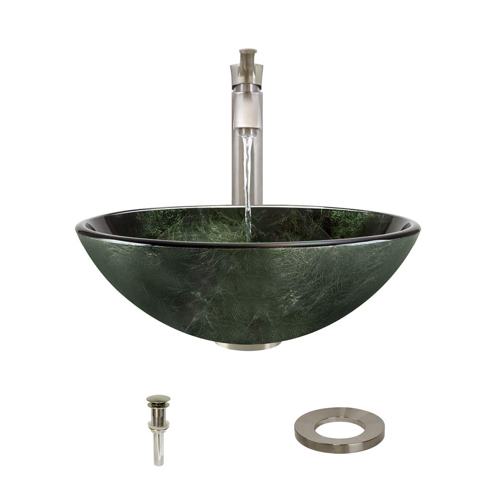 629 Brushed Nickel Bathroom 726 Vessel Faucet Ensemble (Bundle - 4 Items: Vessel Sink, Vessel Faucet, Pop-Up Drain, and Sink Ring)