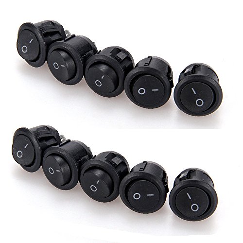 10x Black Round Rocker On/Off Switch I/O 12V DC SPST Circular Small Snap-in 7/8