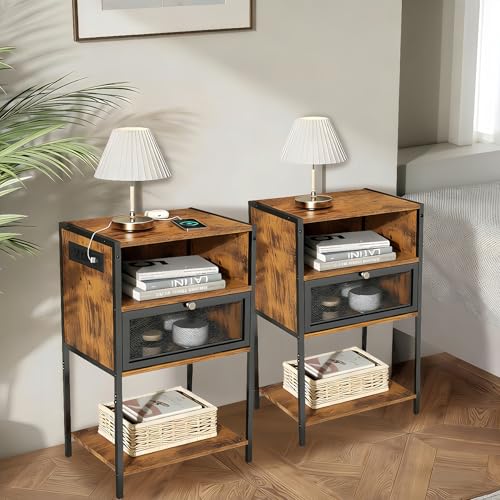 Catálogo de Buro Chocolate , listamos los 10 mejores. 47 CAREEPD Buros para Recamara Minimalista Juego De 2 Piezas Mesa De Noche con 2 Armarios y 1 Estante Mesita De Noche con Puertos USB y Enchufes Mesa Auxiliar 40x30x65CM (Marrón)