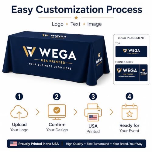 WEGA Custom Table Cloth with Business Logo, Polyester Cover, 4/5/6/8/10FT — view 2