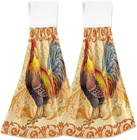 Giwawa Chicken Dish Towels Farm Animals Chicken Kitchen Towels Rooster Kitchen Hanging Towel Dry Towel Set 2 Pcs Rooster Kitchen Decor for Bathroom Washroom Soft Tea Bar Dish Cloths 12 X 17 Inch
