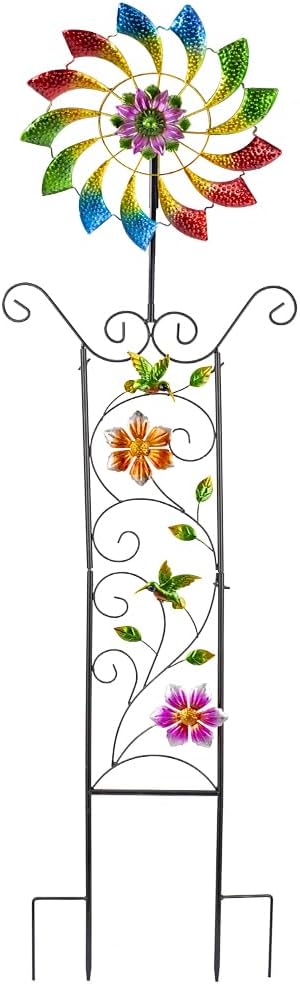 DREAMYSOUL Wind Spinner Outdoor, Colorful Wind Sculpture & Spinner, Weathervane with Decorative Trellis for Climbing Plants, Kinetic Wind Spinners for Yard