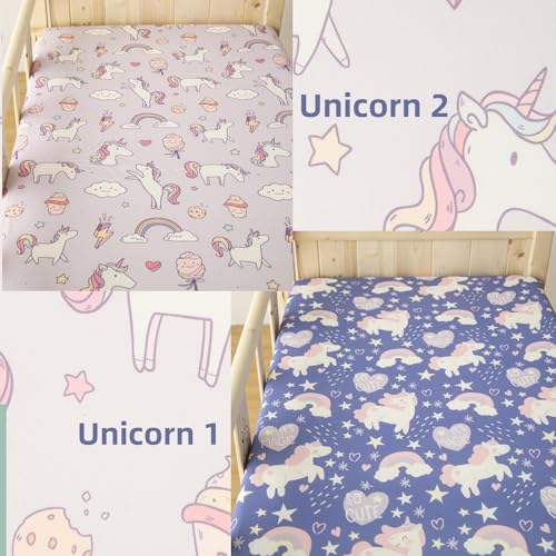 Image of SDIII 2 Pack Unicorn Crib Sheets for Baby Girl 52x28 Stretchy Microfiber Jersey Knit Baby Sheets for Standard Crib and Toddler Mattress