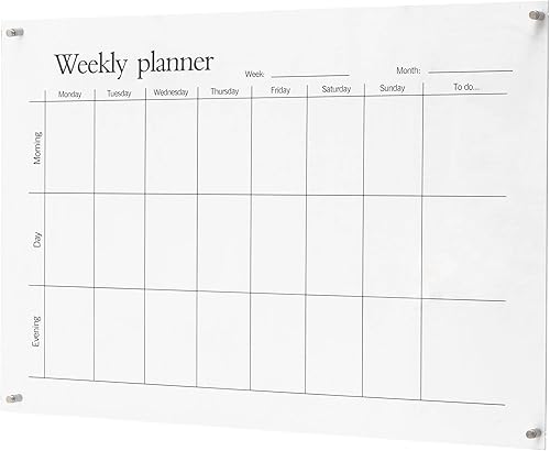 Miniatura 1 de Calendario acrílico reutilizable, pizarra de borrado en seco, planificador semanal para el hogar u oficina, pizarra transparente de horario diario,