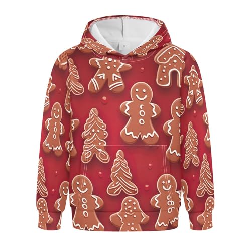 Kids Hoodies Sweaters Christmas Gingerbread Hooded Sweatshirts with Big Pockets for Boys Girls B0400008