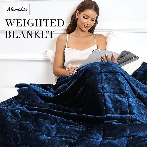 Image of Alomidds Twin Size 12lbs, Weighted Blanket for Adults, Fluffy Warm Sherpa & Cozy Soft Flannel Thick Heavy Blanket Great for Sofa Bed, 48x72 inches, Navy