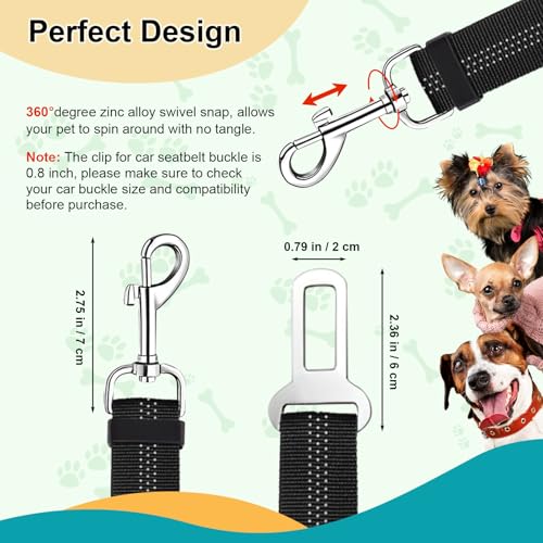 Double Dog Seat Belt for Car - No Tangle Dual Dog Leash with Elastic Bungee, Adjustable Reflective Pet Safety Car Seatbelt Restraint Tether for Two Dogs or Two cat - Thumbnail 3