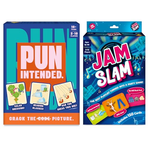 Pun Intended & Jam Slam Bundle, Fast-paced Guessing Games, Hilarious Family & Party Games for Kids, Teens & Adults, Gifts for Ages 8, 9, 10 and Up