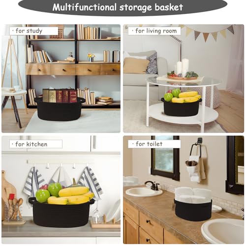 Image of COMFY-HOMI Oval Rope Basket with Handles for Shelves,Toys,Book, Cloth Storage Baskets for Organizing Toy Decorative Organizer for Living Room, Bathroom