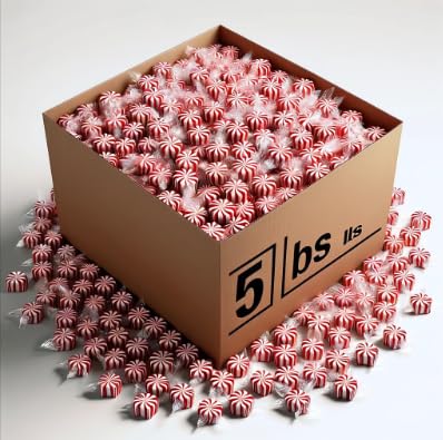 Peppermint Candy, Bulk Mints Individually Wrapped, Soft Mints, Soft Peppermint Puffs - Discover freshness in 5 lbs, about 450 units, all individually wrapped.