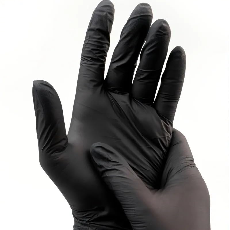 Guantes de nitrilo negros desechables (20-100 unidades) for procesamiento alimentos, limpieza automóviles, cocina, teñido cabello, cuidado mascotas y hogar(100pcs,XXL)