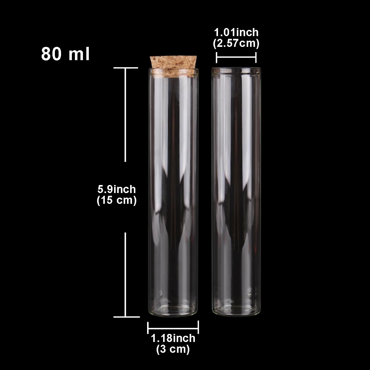 24 butelki w kształcie probówek z przezroczystego szkła z korkiem – rozmiary od 15 ml do 100 ml, idealne do rękodzieła, na prezenty i do perfum(80mLx30x150mm)