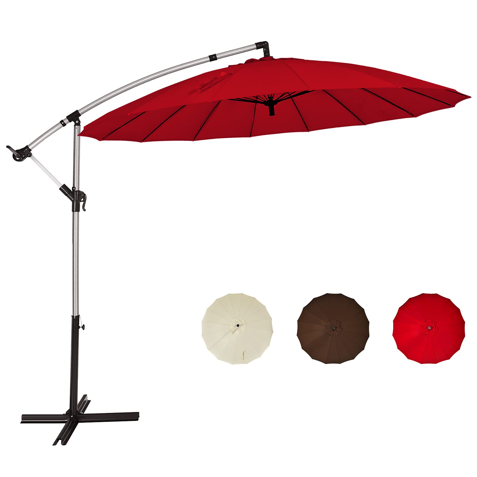 Giantex 10FT Patio Offset Umbrella, Cantilever Outdoor Umbrella with Easy Tilt Adjustment, 16 Ribs, Crank & Cross Base, Garden, Lawn, Deck, Backyard and Poolside Hanging Market Umbrella (Red)