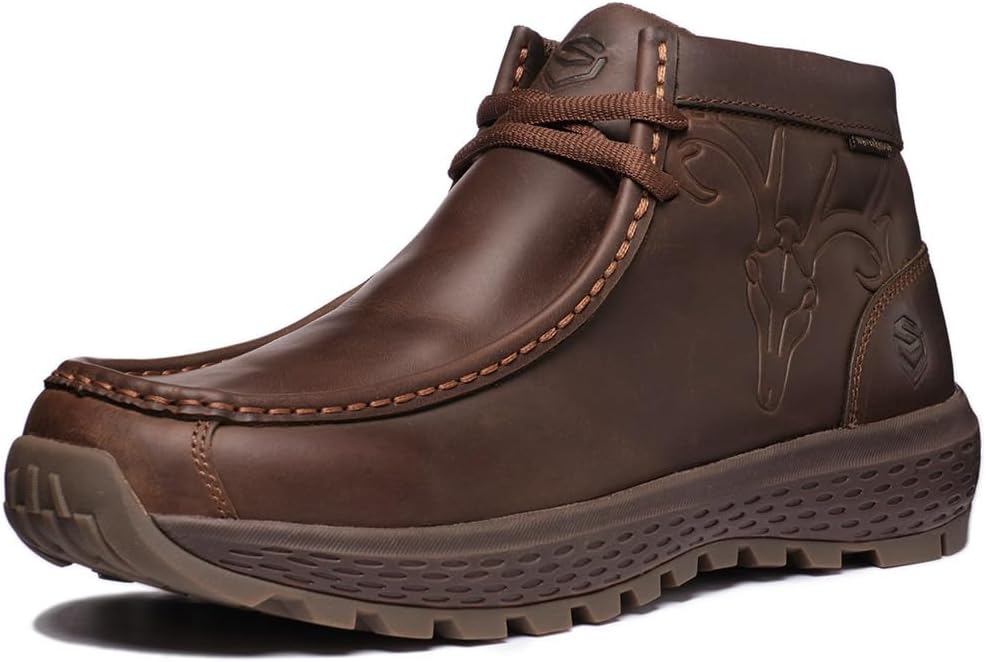 SUREWAY Men’s Waterproof Chukka Boots,Fashion and Comfort Driving Shoes, Leather Moc Toe Outdoor Work Boots – Lace up