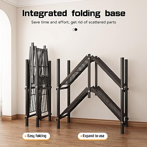 LEAIJIAFY Foldable Clothes Hanger with Cover Portable Wardrobe, Metal Standing Armoire Wardrobe Clothes Rack with Gray Fabric Cover,One-Piece Folding Base,25MM Steel Tube for Bedroom by LEAIJIAFY - Used condition - Image 5