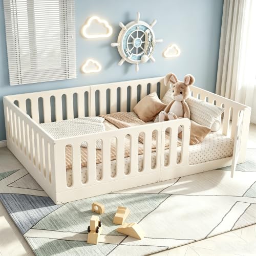 Image of Bellemave Queen Montessori Floor Bed Frame,Beige