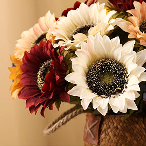 Hawesome White Sunflowers Artificial Flowers 7 Pcs Faux Silk Sunflowers Bouquet Fake Real Touch Long Stems Floral For Wedding Party Centerpieces Home Decoration(Autumn White) #TOP3