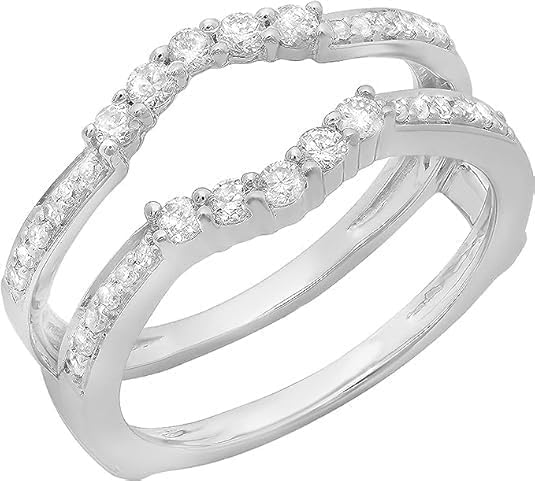 925 Sterling Silver Round Cut Created White Diamond Ring Enhancer for Women, Solitaire Enhancer Wedding Ring Guard, Halo Insert Jacket for Engagement Ring, Sizes 4-13