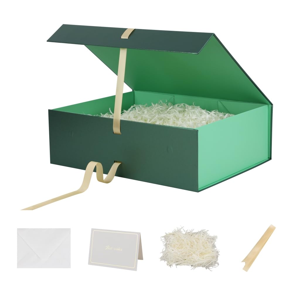 Nenwic Extra Large Gift Box with Lid 42 x 33 x 13.5 cm, Green 3 Pack — image 1
